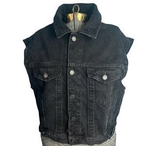 Agolde Charli‎ Jagged Distressed Cropped Denim Black Vest Men's Small UNISEX